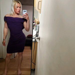Very flattering off the shoulder purple dress
